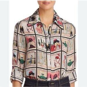 Alice + Olivia Silk Blouse Santana Magazine Print